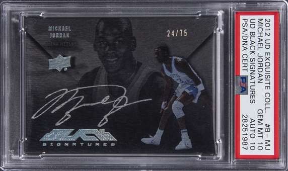 2012-13 UD "Exquisite Collection" UD Black Signatures #B-MJ Michael Jordan Signed Card (#24/75) - PSA GEM MT 10, PSA/DNA 10